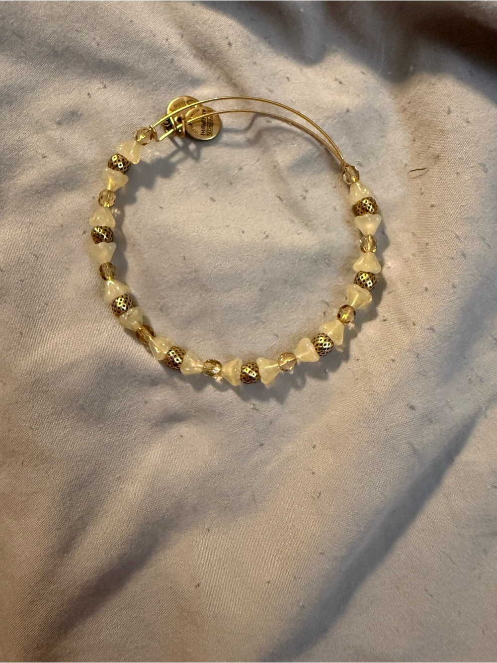 Alex and Ani Gold-Tone Beaded Crystal Charm Bangle - Pale Champagne & Gold